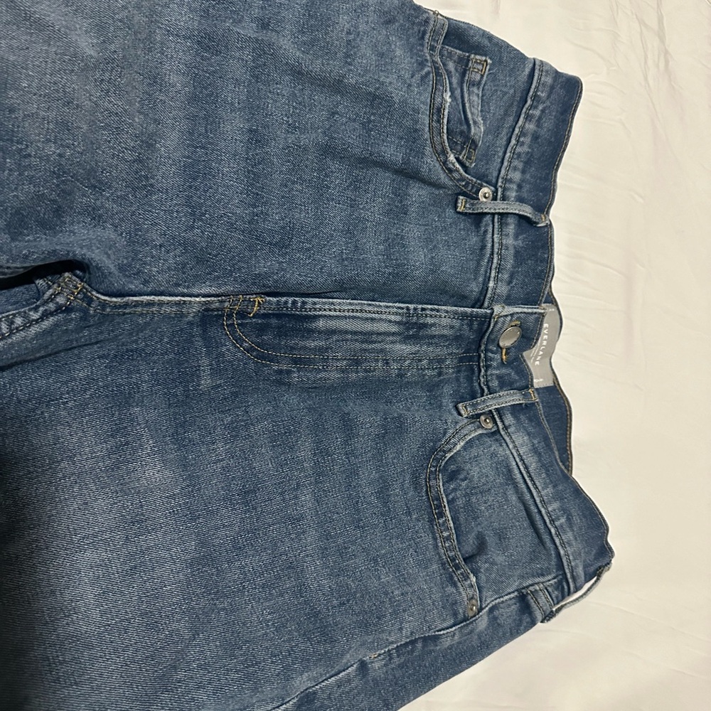 Everlane Blue Straight Leg Jeans with Vintage Wash and Contrasting Stitching
